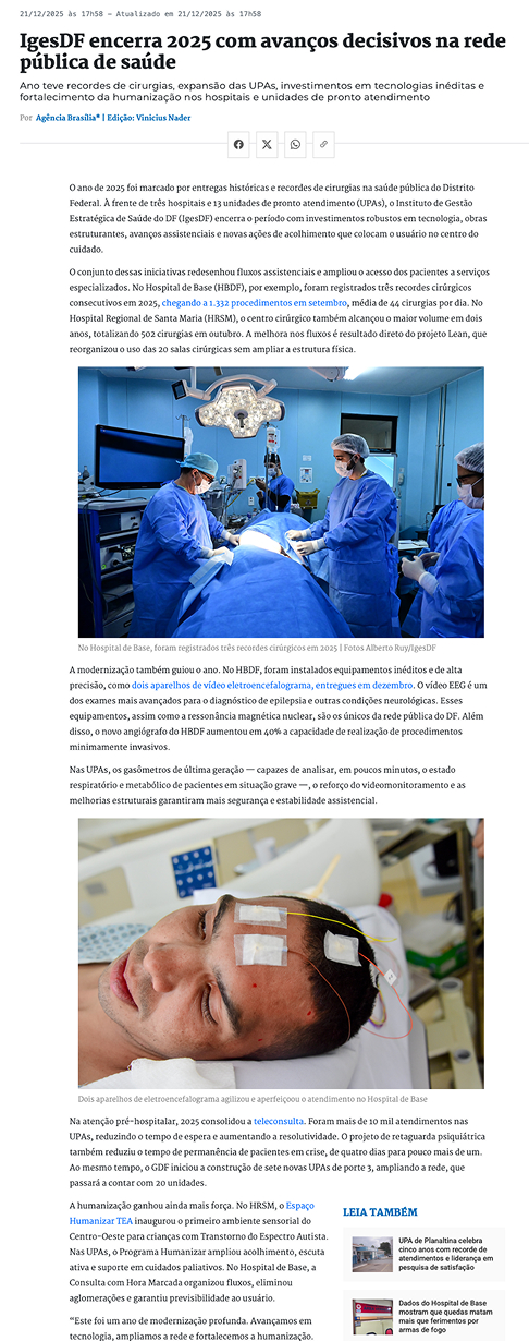 IgesDF encerra 2025 com avanços decisivos na rede pública de saúde